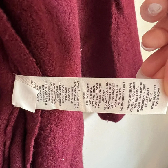 Chico’s Red Wine Boiled Wool Zip Up Moto Jacket Sweater size 0 - Picture 9 of 9